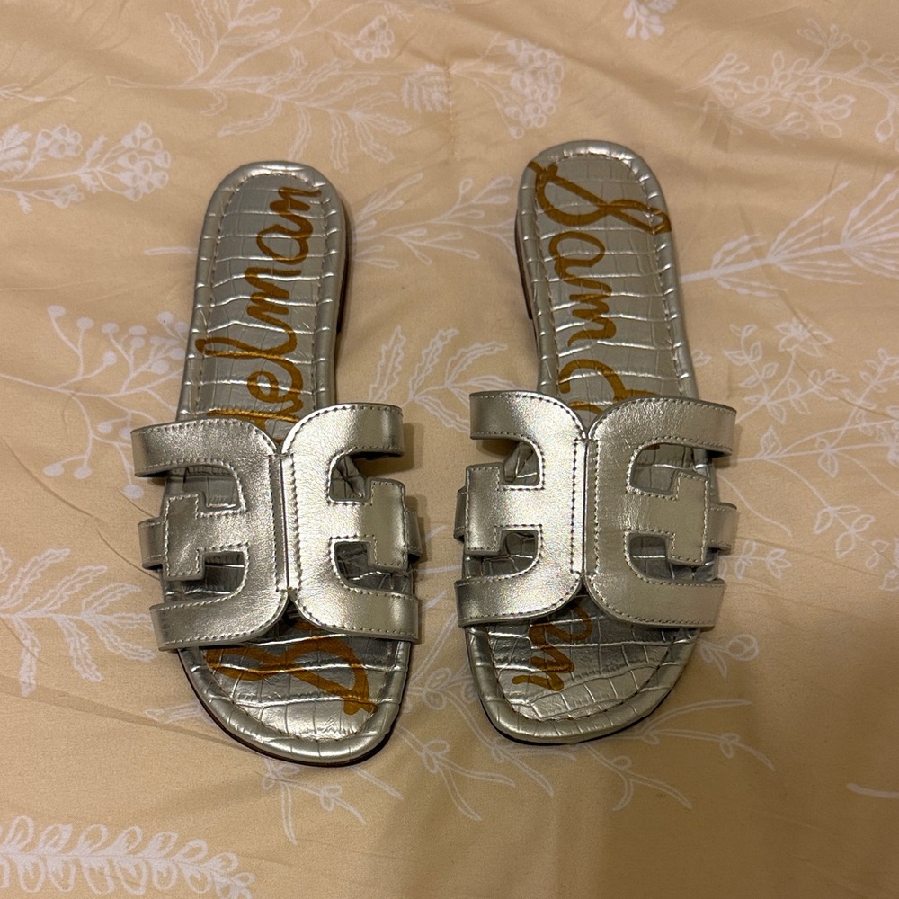 Sam Edelman Metallic Silver Slide Sandals